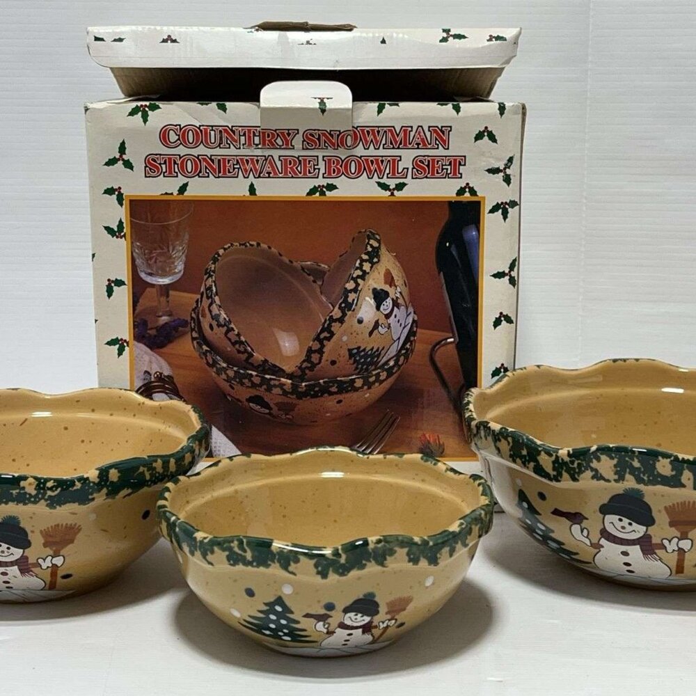 Country Snowman Collection Serving Bowls Winter